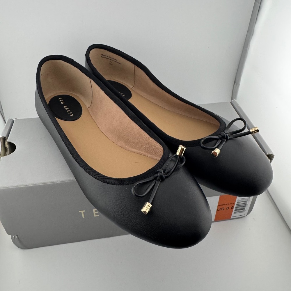 Ted Baker Ballet Flats Women 8.5 Black New Leather Bow Round Toe 1967199 - Picture 6 of 9